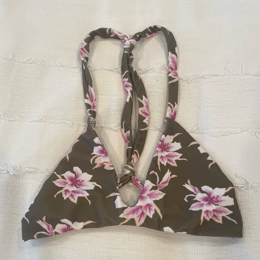 acacia swimwear Olive Floral Bikini Top with Pink Flowers